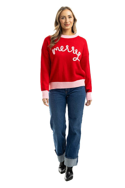 Merry Wholesale Red Sweater Pullover: Red