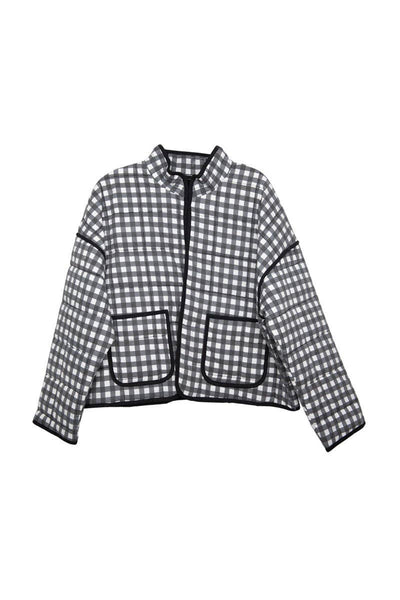 Black & White Checkered Quilted Jacket for Women: Black and White