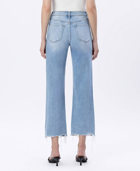 HIGH RISE DISTRESSED CROP SLIM WIDE JEANS F6037: EZRA