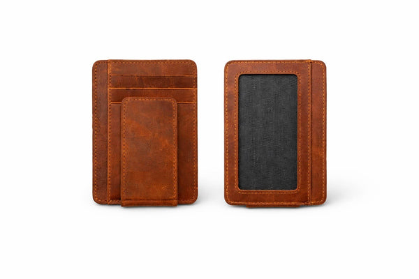 Leather Card Holder with Money Clip Minimalist Pocket wallet: Brown