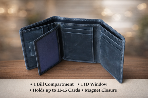 Leather Wallet for Men Handcrafted Distressed Trifold Wallet: Rustic Brown