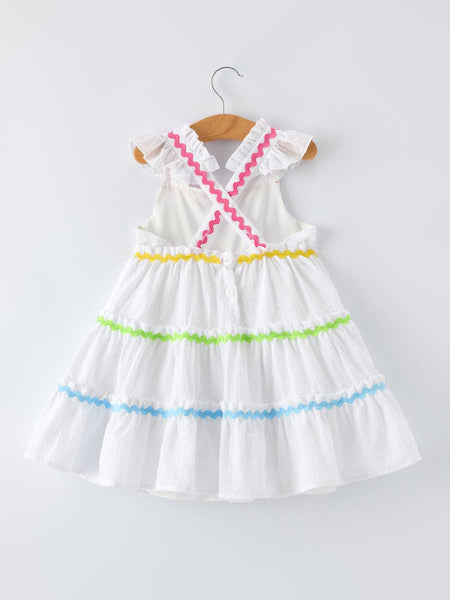 Summer Rainbow Girls Ruffle Strap Dress: