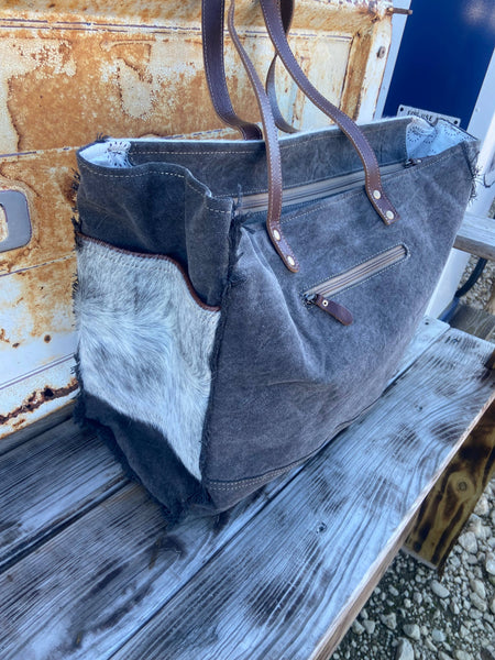 Tooled Leather Cowhide Travel Overnight Weekender Myra Bag