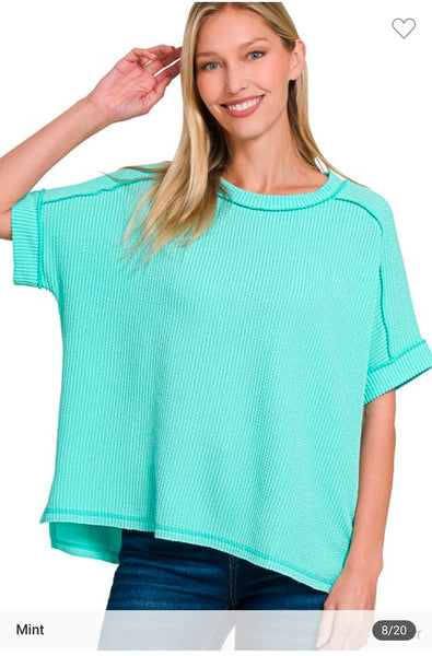 Ribbed short sleeve top