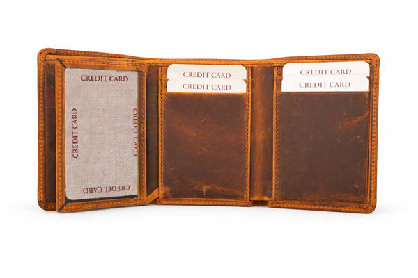 Leather Wallet for Men Handcrafted Distressed Trifold Wallet: Rustic Brown