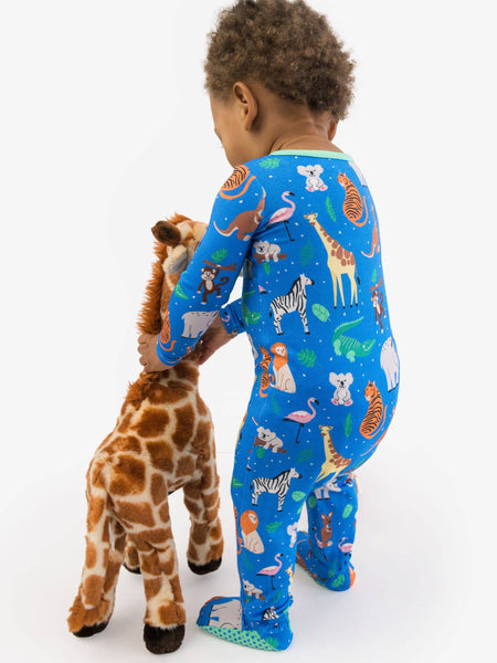 SoftSnooze™ Baby Bamboo Viscose Zoo Crew Footed One Piece Pajama: Blue
