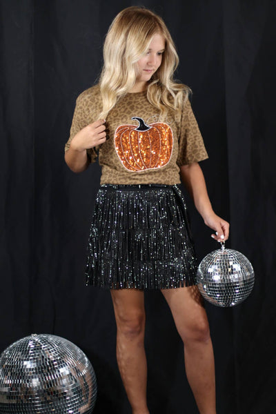 Pumpkin Fall Halloween Brown Leopard Short Sleeve: