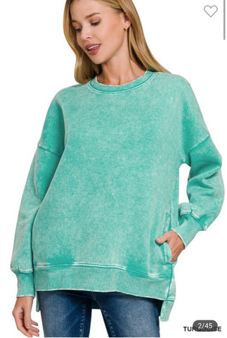 Acid wash hi low hem pullover
