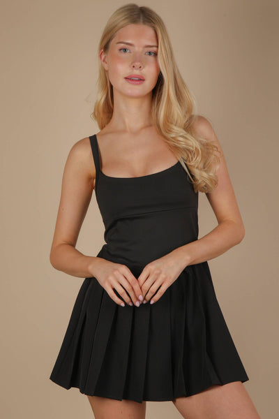 Pleated Skirt Activewear Dress W/ Under Shorts: HOT PINK