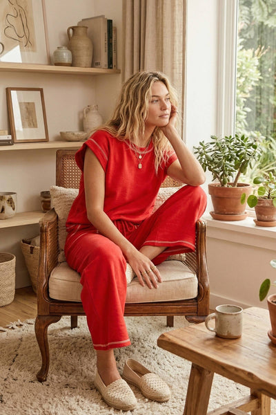 Scuba Contrast Stitch Lounge Set: RED