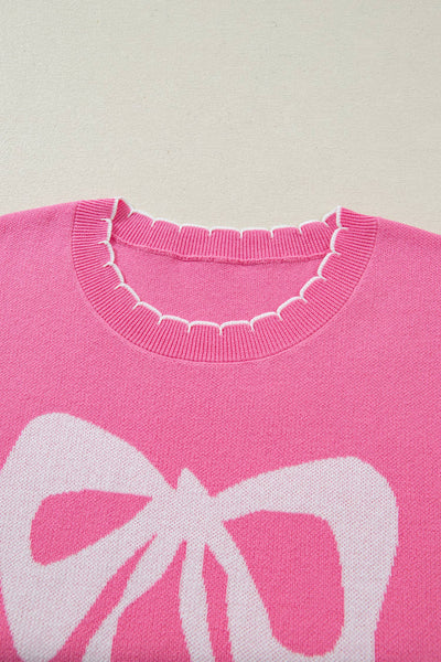 LDC Spring 2026 Bow Contrast Stitch Trim Sweater: Light Blue