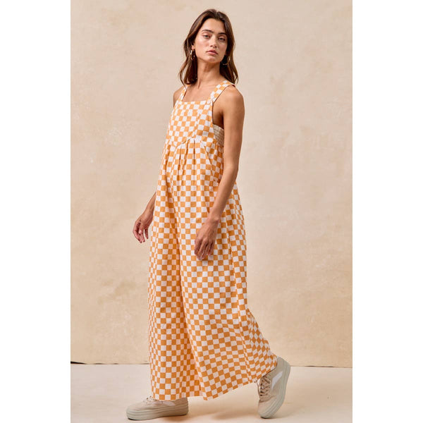 GAMEDAY THEME PLAID PRINTED OVERALL WITH PLEATS: RED / S