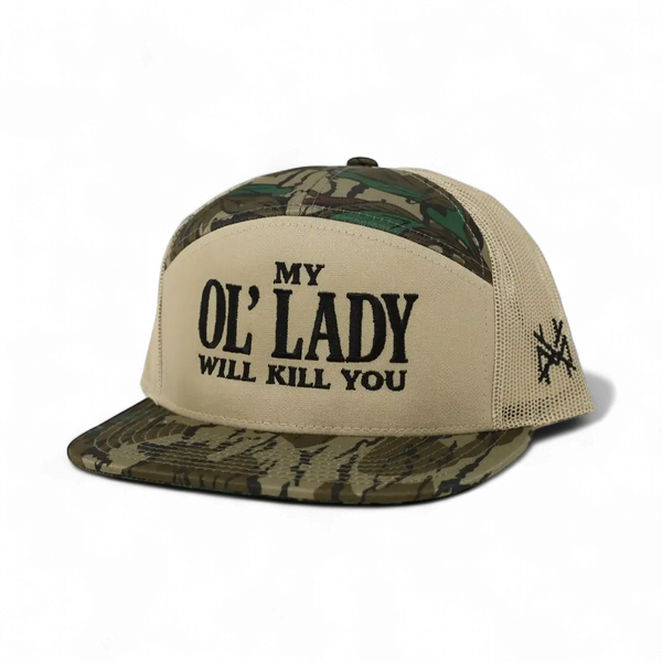My Ol Lady Will Kill You Trucker Hat: 7 Panel Black