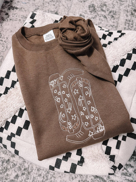 Embroidered Cowgirl Boots Sweatshirt: