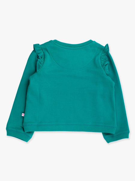 Girls Emerald Green Knit Flutter Sweatshirt