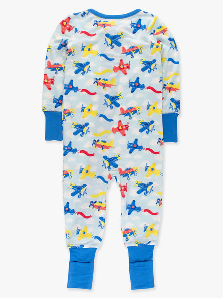 SoftSnooze™ Baby Bamboo Viscose Plane Parade Convertible One Piece Footie Pajama: Blue