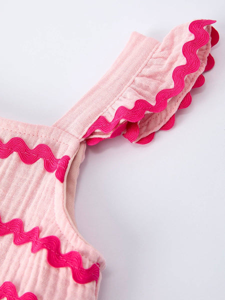Summer Pink Girls Ruffle Trim Dress: