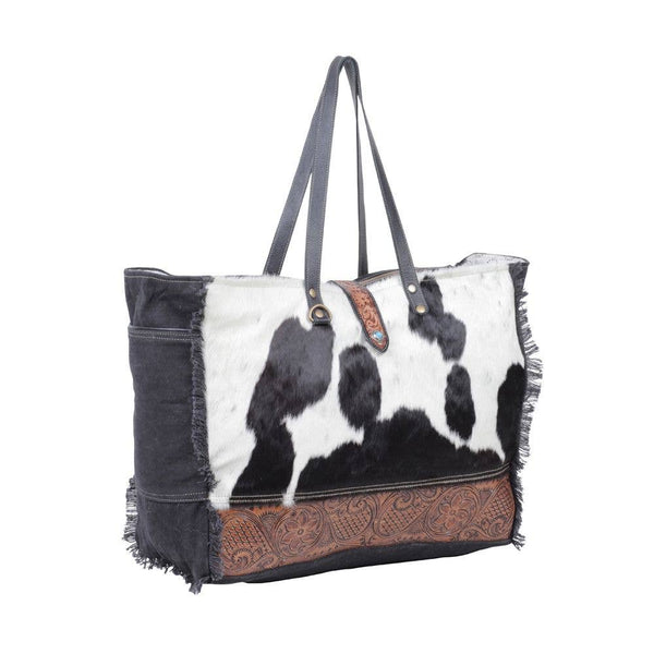 Cowhide Tooled Leather Travel Overnight Weekender Myra Bag