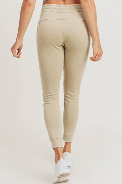 Skinny Fleece Joggers with Zippered Pockets: NATURAL