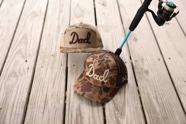 Dad Trucker Hat: 7 Panel Duck Camo/Brown/Duck Camo