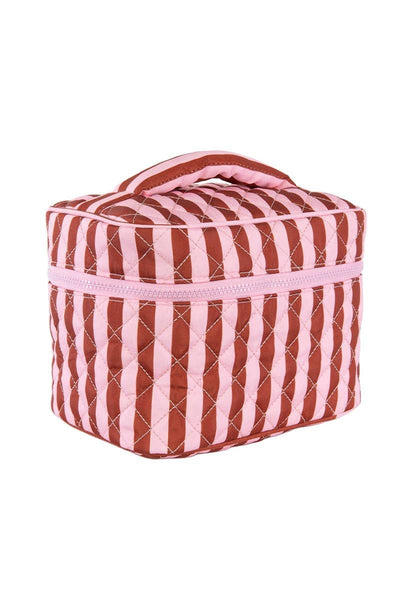 Pink and Wine Striped Cute Makeup Bag: Pink & Wine