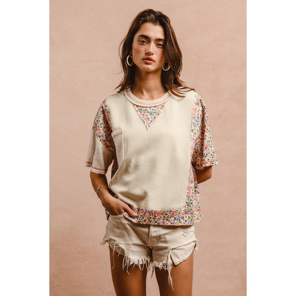 THERMAL AND GAUZE WITH FLORAL MIX AND MATCH TOP: IVORY