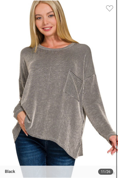 Ribbed oversized long sleeve top