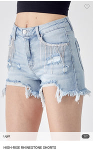 Risen high rise rhinestone shorts