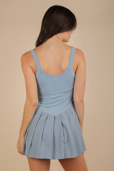 Pleated Skirt Activewear Dress W/ Under Shorts: SKY
