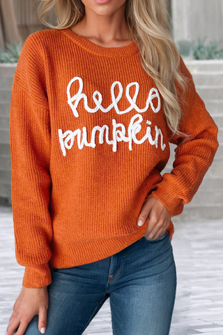 LDC Hello Pumpkin Graphic Sweater: Flamingo