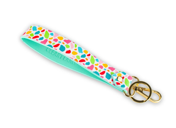 Keychain Wristlet Strap Blush Rainbow Flowers