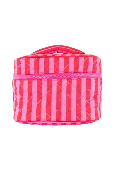 Pink and Hot Pink Striped Quilted Makeup Bag: Pink & Hot Pink