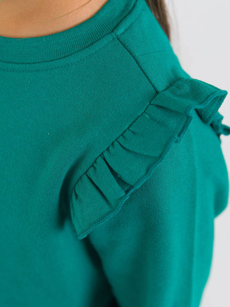 Girls Emerald Green Knit Flutter Sweatshirt