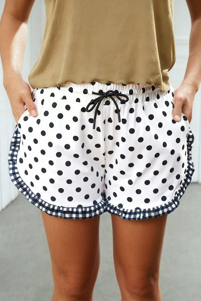 LAS Polka Dot Print Contrast Ruffle Trim Shorts White
