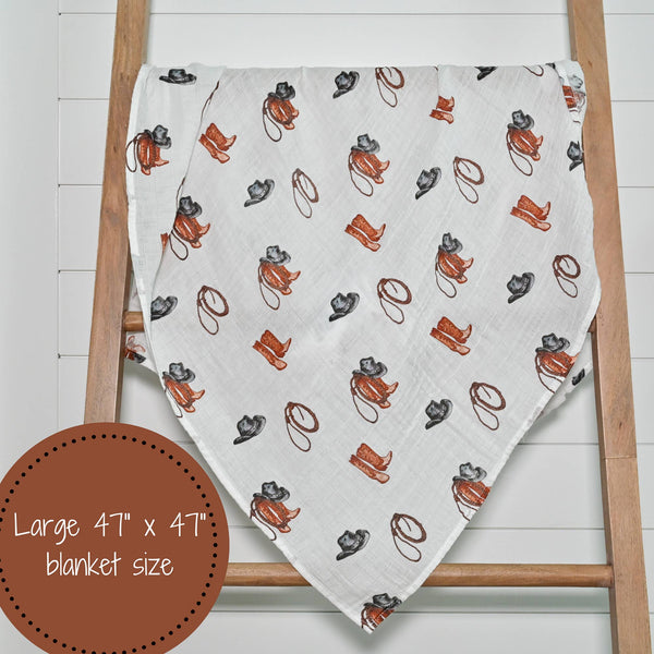 Life Is Better In Boots Western Baby Muslin Swaddle Blanket