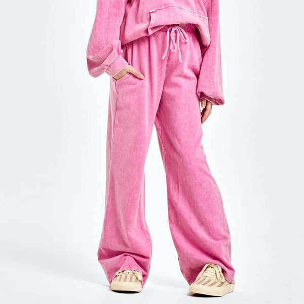 Mineral wash wide leg sweatpants: Pink