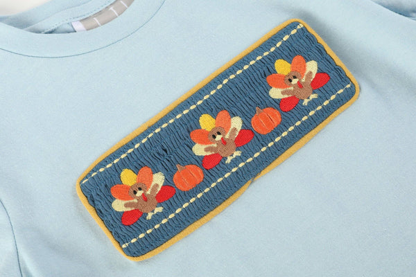 Blue Turkey Smocked Shirt and Pants Set: