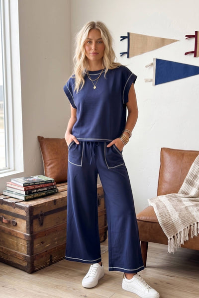 Scuba Contrast Stitch Lounge Set: RED