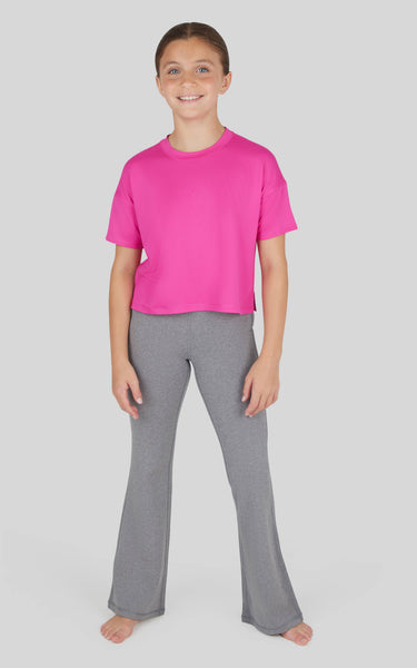 Girls Super Soft T Shirt, Leggings, Flare - 3 PCS SET: HTR.GREY/ROSE VIOLET/BLACK