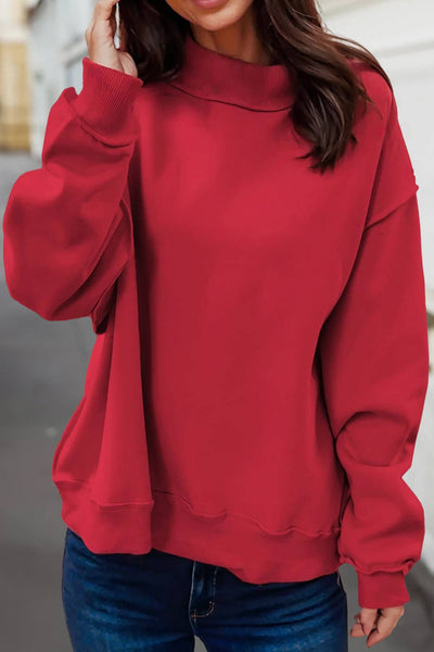 Reversible Oversized Mock Neck Sweatshirt Racing Red