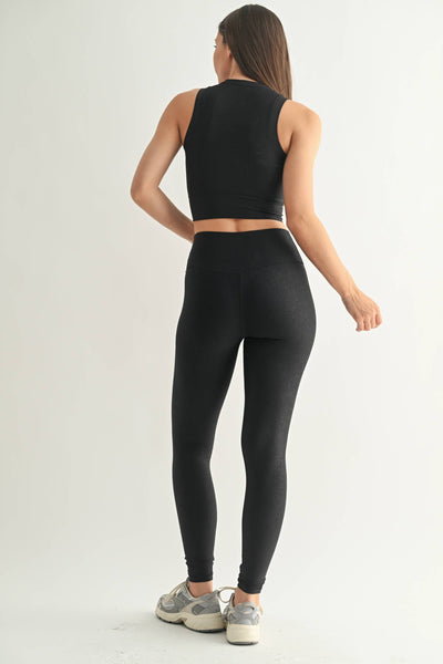Leather Look Crossover Leggings: BURGUNDY