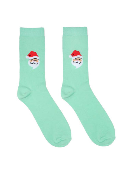 3D Packaged Crew Socks - Christmas Holiday - Santa - Green