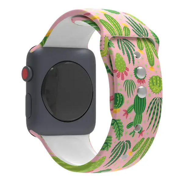 Printed Apple Watch Silicone Band Flowers Pineapple Turtles: Flamingo / 38/40/41mm