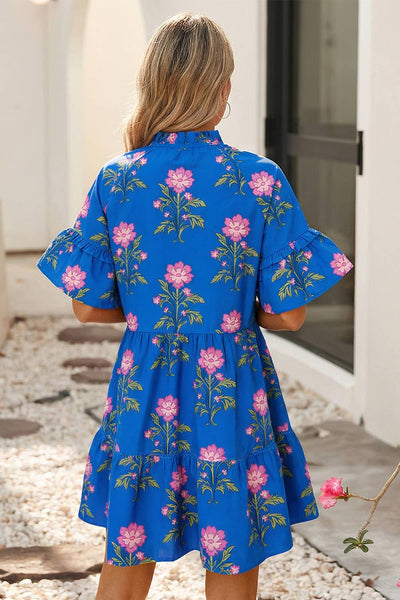 LDC Spring V Neck Short Sleeve Loose Flower Dress
