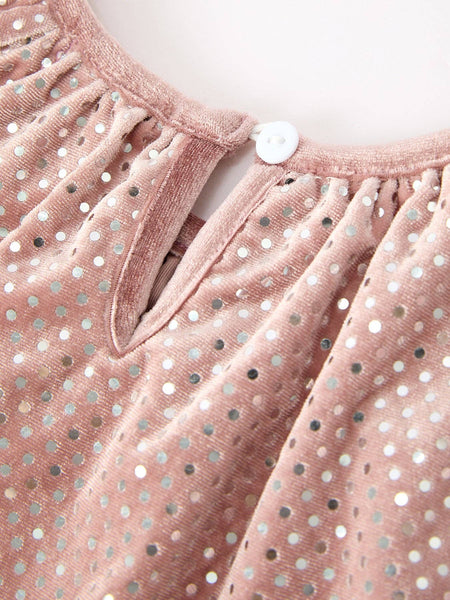 Fall Girls Velvet Sparkle Polka Dot Party Dress: Dusty Rose