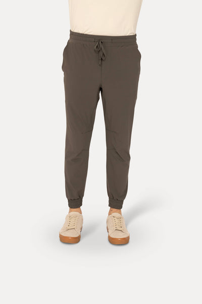 High-Waisted Zip-Up Ankle Joggers: BLACK OLIVE
