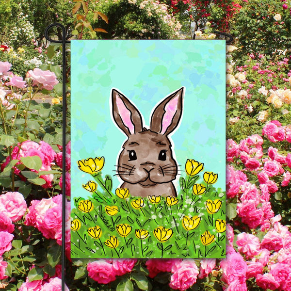 Bunny in Yellow Flowers Garden Flag
