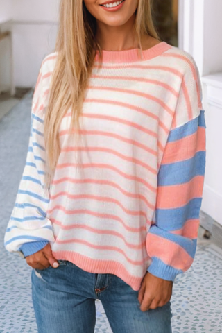 LDC Striped Colorblock Pullover Sweater: Pale Chestnut