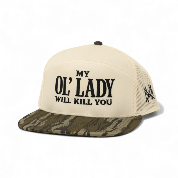 My Ol Lady Will Kill You Trucker Hat: 7 Panel Black