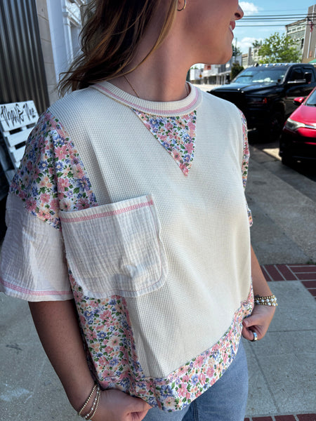 THERMAL AND GAUZE WITH FLORAL MIX AND MATCH TOP: IVORY